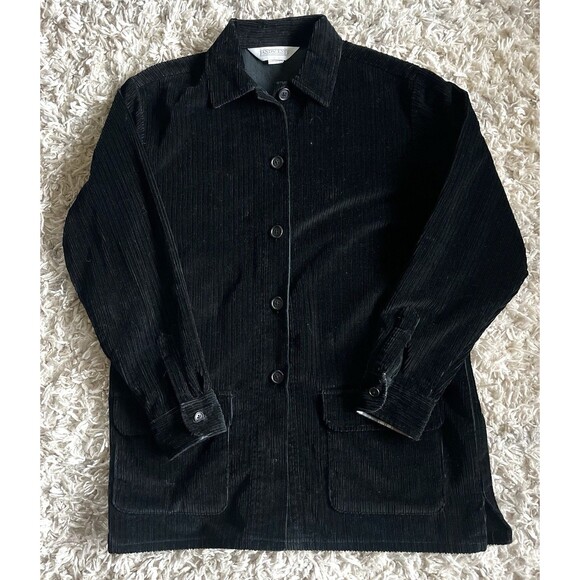 Vintage Women’s Lands End Black Corduroy Blazer Jacket With Flannel Accents - Picture 2 of 8